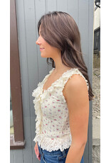 Bailey Rose Floral Ruffle Lace Top with Button Front (Yellow)