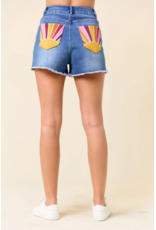 Saints & Hearts Denim Shorts with Sunset Embroidery