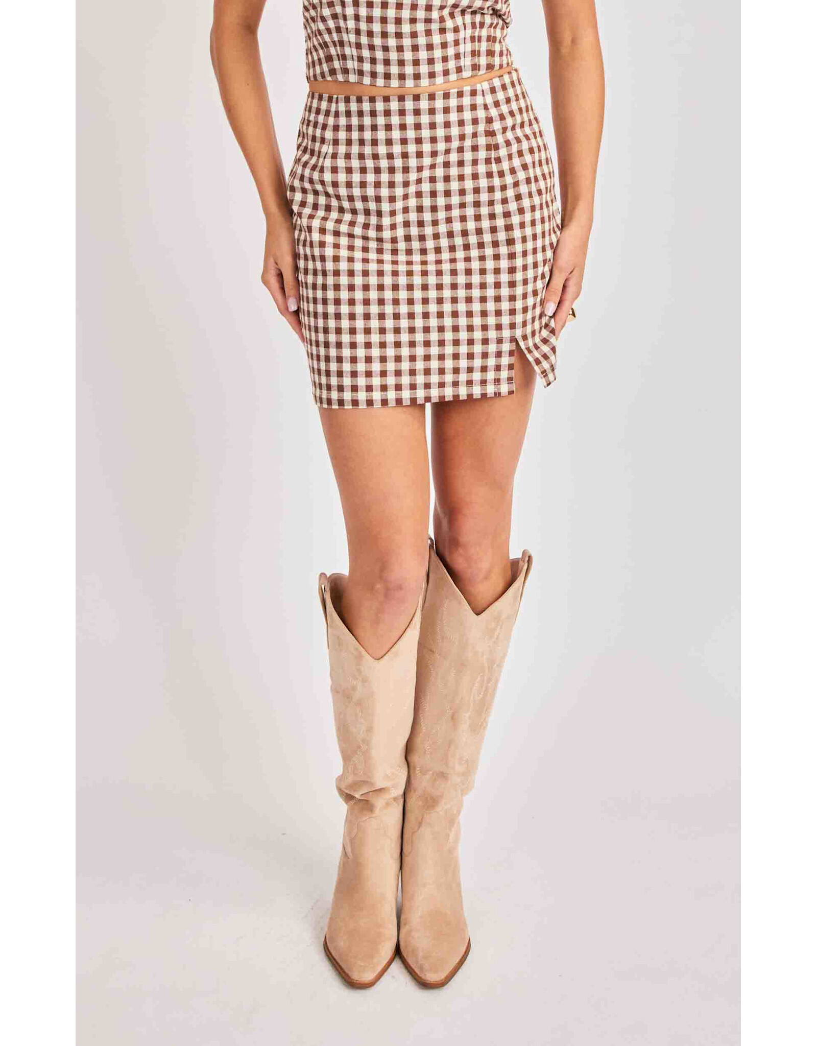 Sadie & Sage Sadie & Sage - Mustang Gingham Mini Skirt (Brown)