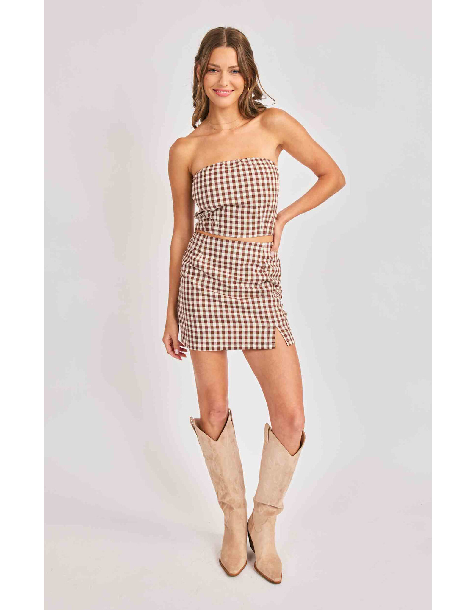 Sadie & Sage Sadie & Sage - Mustang Gingham Mini Skirt (Brown)