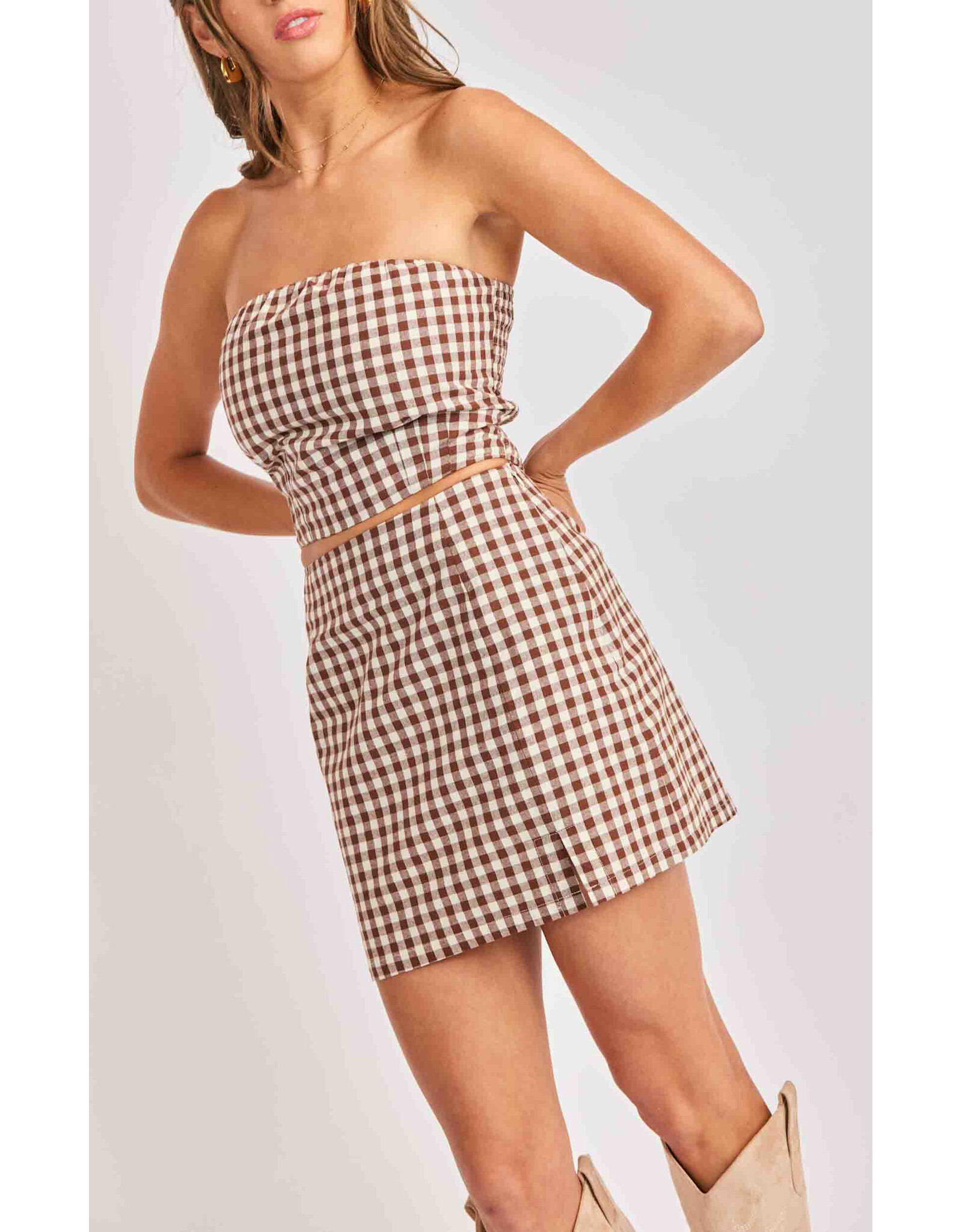 Sadie & Sage Sadie & Sage - Mustang Gingham Mini Skirt (Brown)