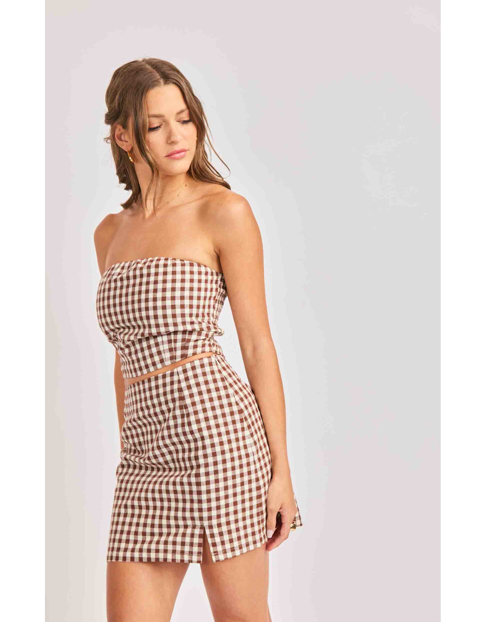 Sadie & Sage Sadie & Sage - Mustang Gingham Mini Skirt (Brown)