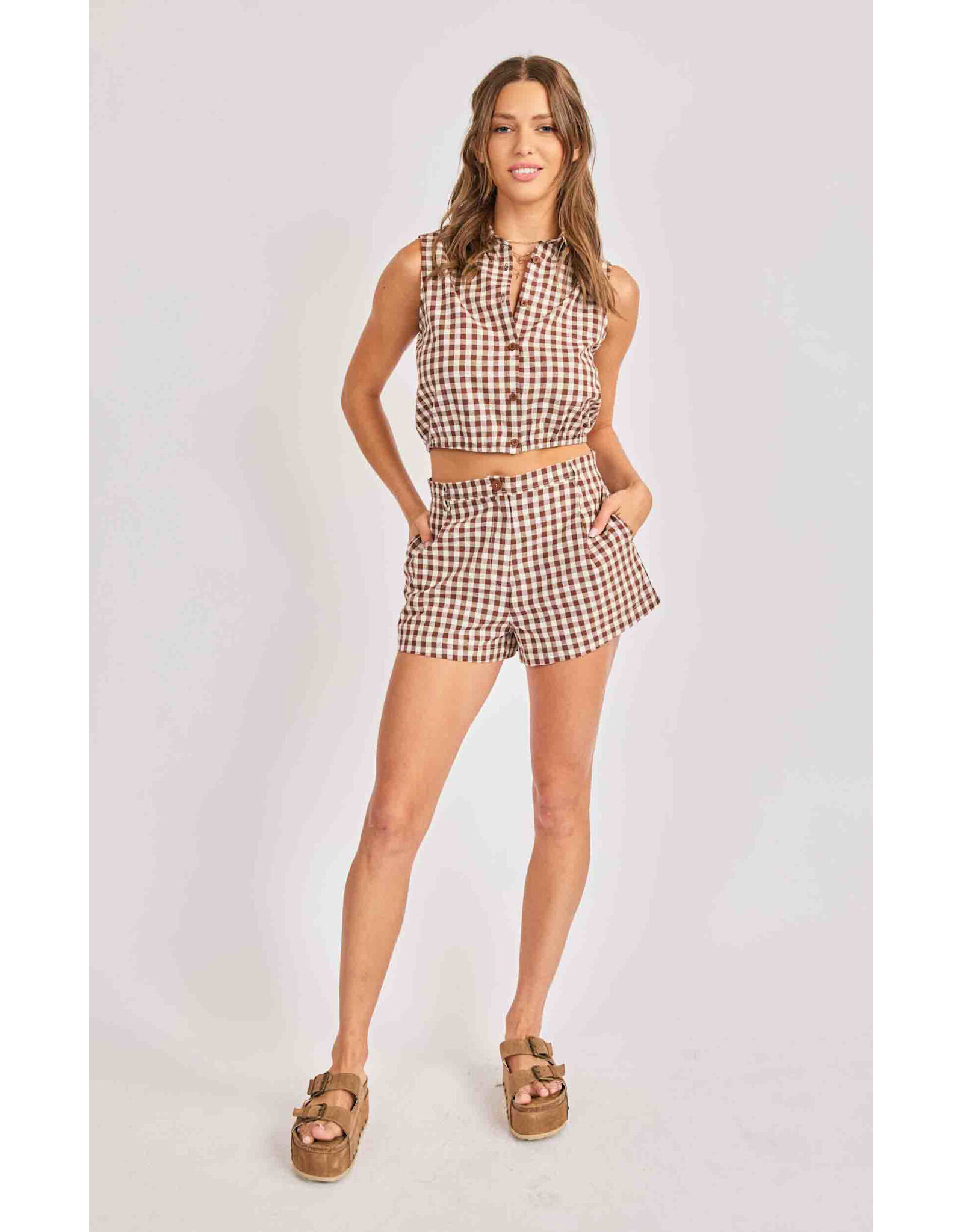 Sadie & Sage Sadie & Sage - Mustang Gingham Shorts (Brown)