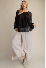 Easel Sheer Lace Open Back Blouse (Black)