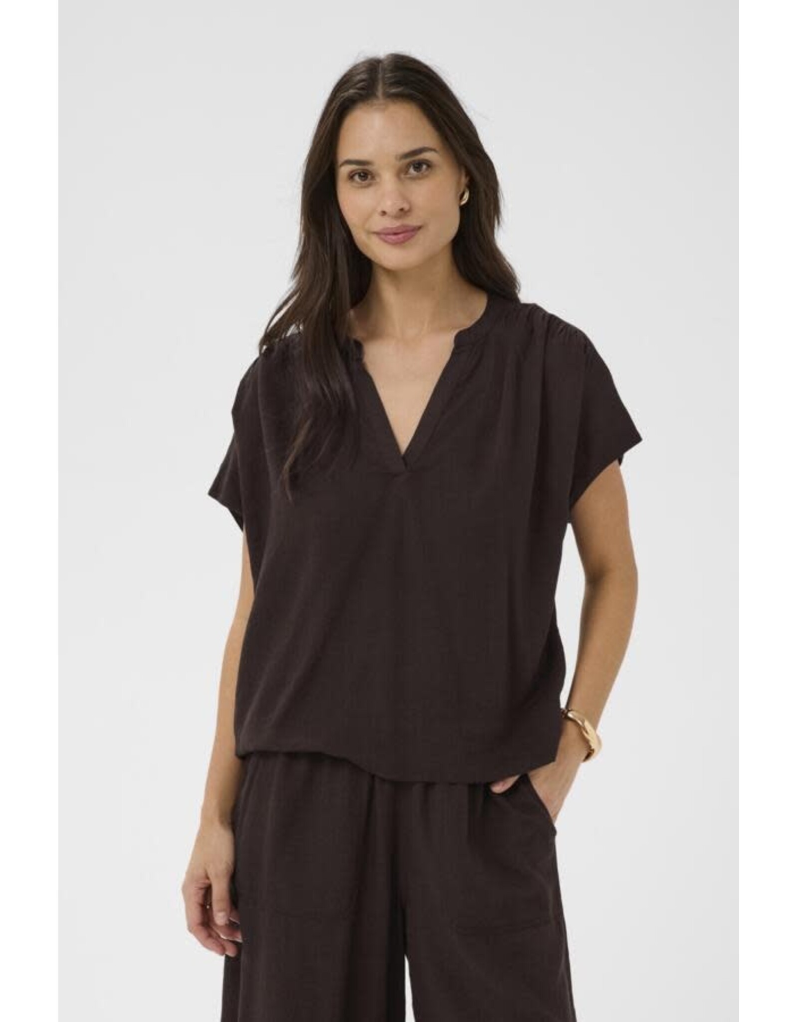 Kaffe Kaffe - Milia Short Sleeve Blouse (Black Coffee)