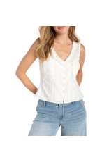 Liverpool Liverpool - Sleeveless Pintucked Top with Ruffles (Cream Stripe)