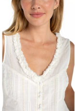 Liverpool Liverpool - Sleeveless Pintucked Top with Ruffles (Cream Stripe)