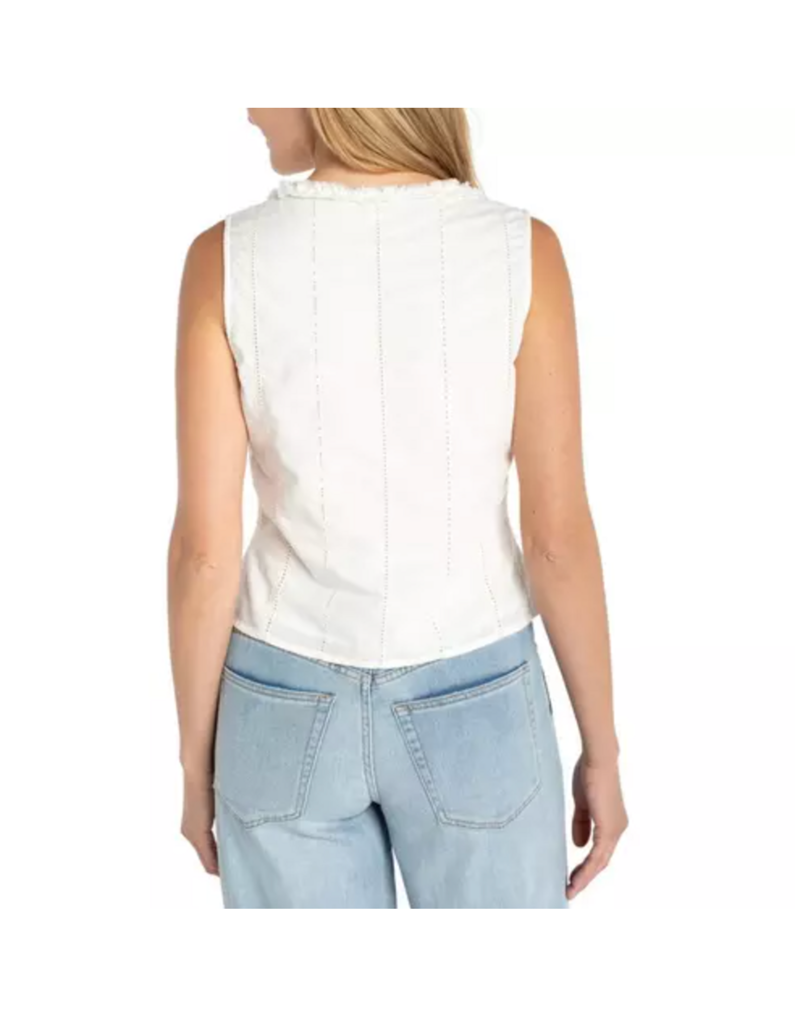 Liverpool Liverpool - Sleeveless Pintucked Top with Ruffles (Cream Stripe)