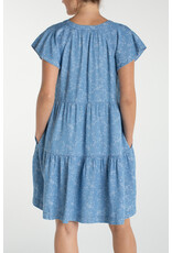 Liverpool Liverpool - Tiered Flutter Sleeve Dress (Indigo Roses)