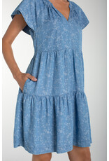 Liverpool Liverpool - Tiered Flutter Sleeve Dress (Indigo Roses)