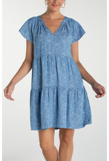 Liverpool Liverpool - Tiered Flutter Sleeve Dress (Indigo Roses)
