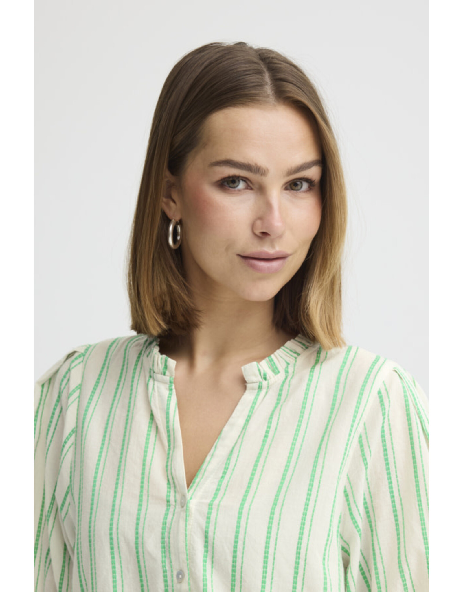 ICHI ICHI - Jovil Striped Short Sleeve Button Up (Greenbriar)