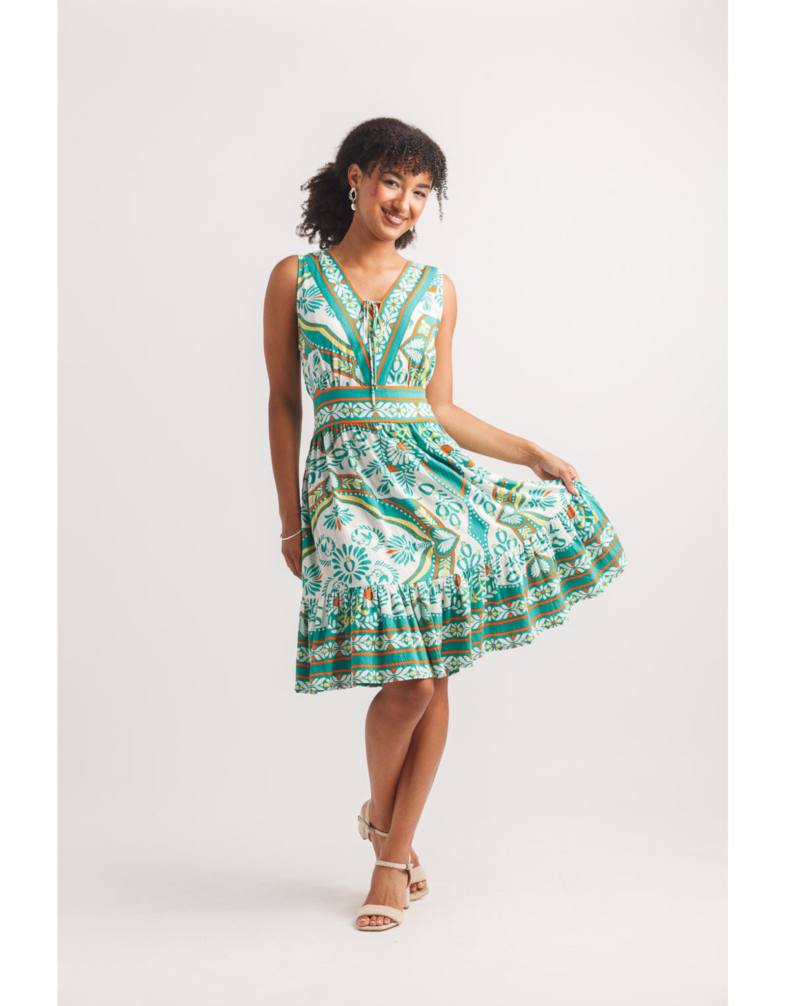 Papillon Papillon - Boho Print V Neck Dress (Green)