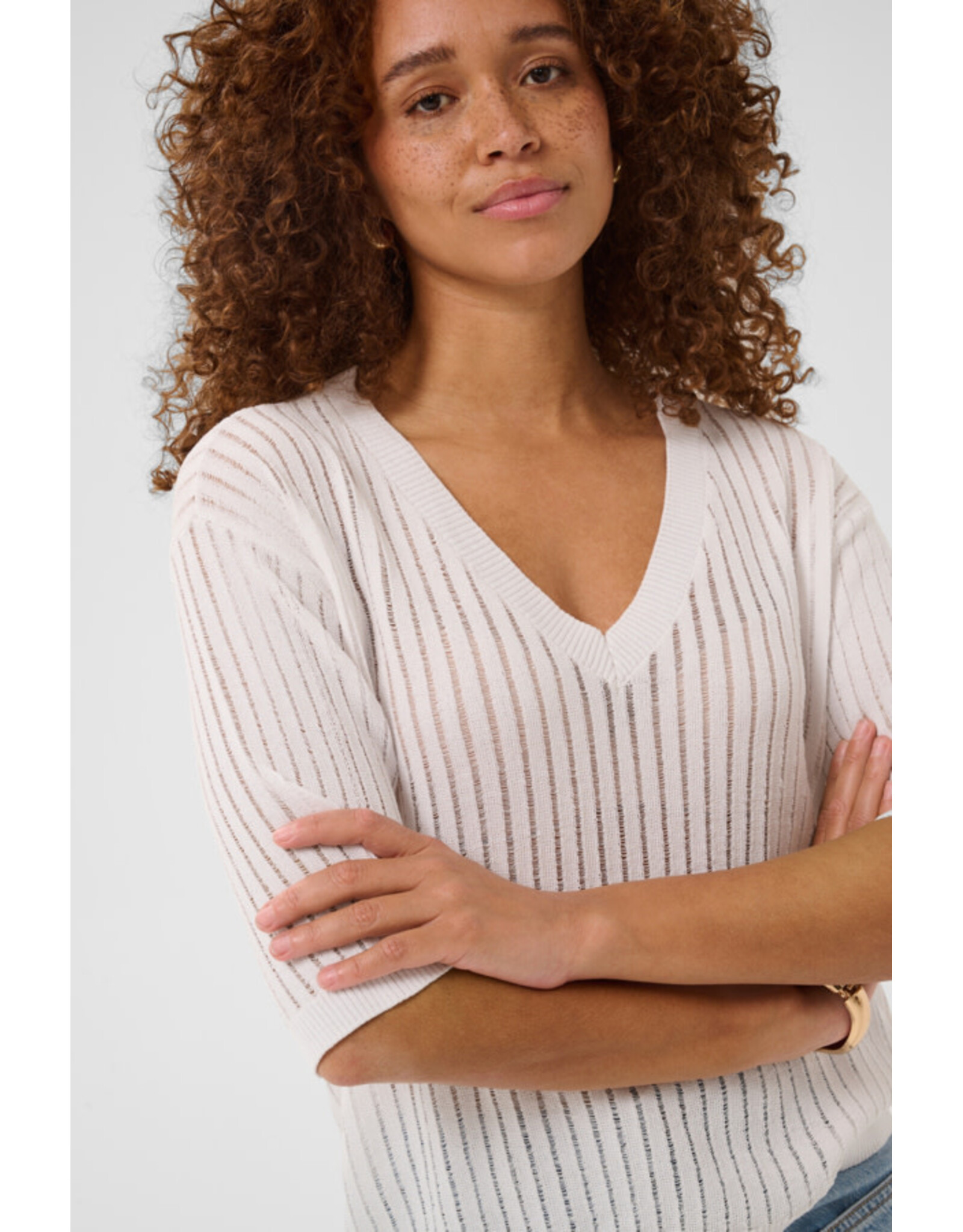 Kaffe Kaffe - Abalina V Neck Pullover (Chalk)