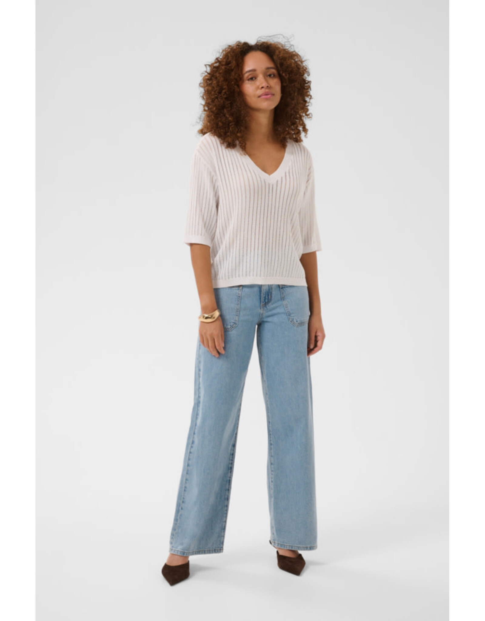 Kaffe Kaffe - Abalina V Neck Pullover (Chalk)
