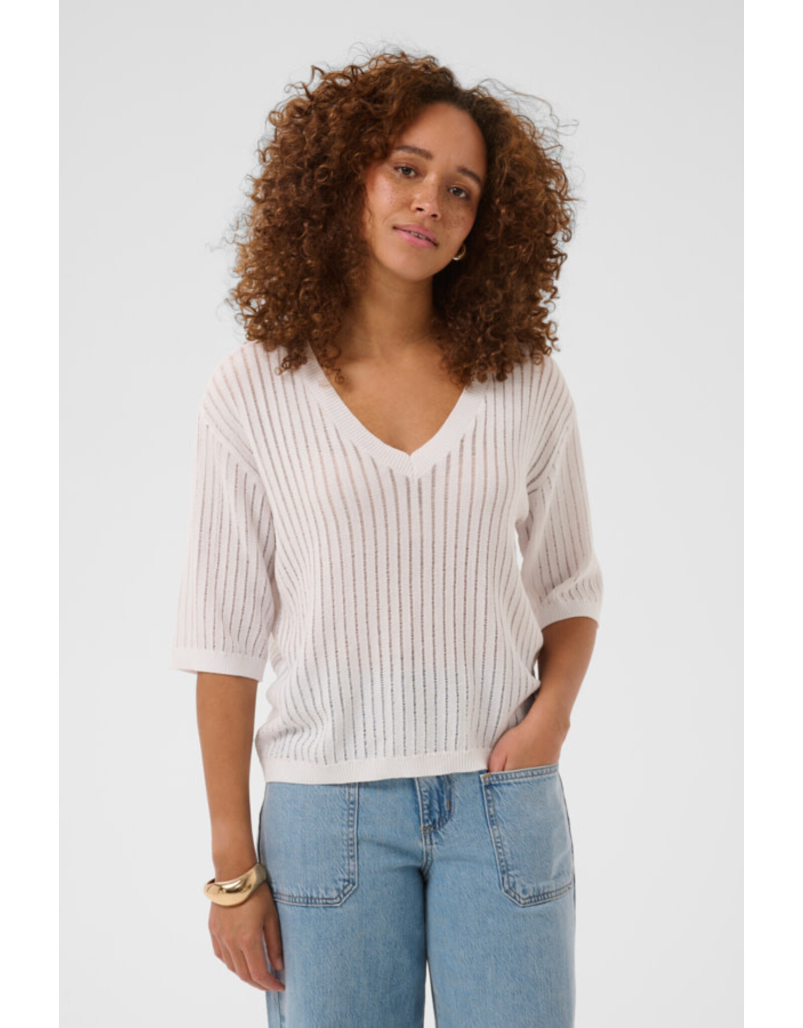 Kaffe Kaffe - Abalina V Neck Pullover (Chalk)