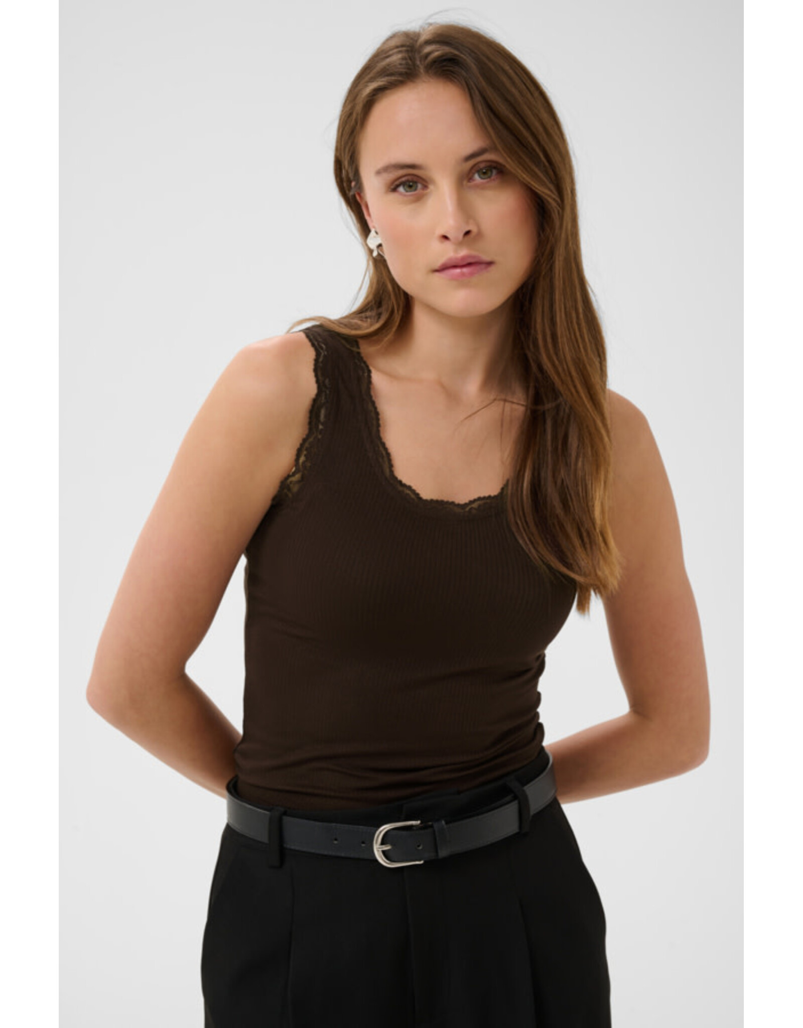 Kaffe Kaffe - Omi Lace Trim Tank (Coffee Bean)