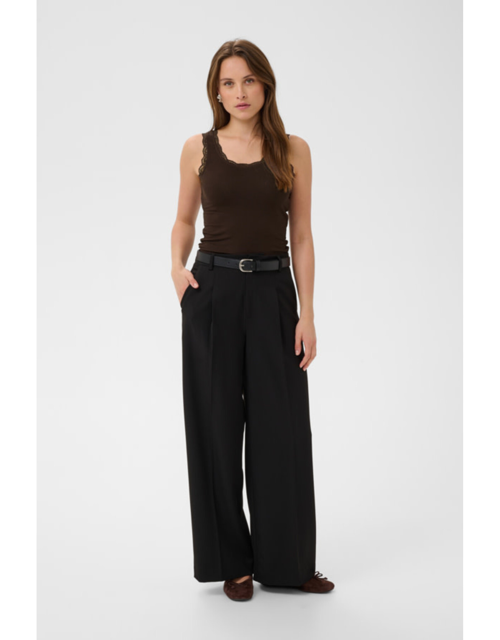 Kaffe Kaffe - Omi Lace Trim Tank (Coffee Bean)