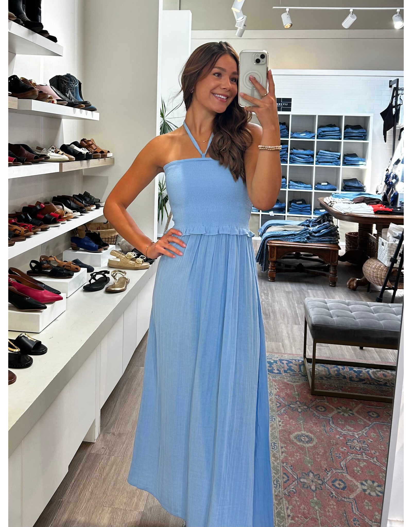 ICHI ICHI - Foxa Smocked Midi Dress (Placid Blue)
