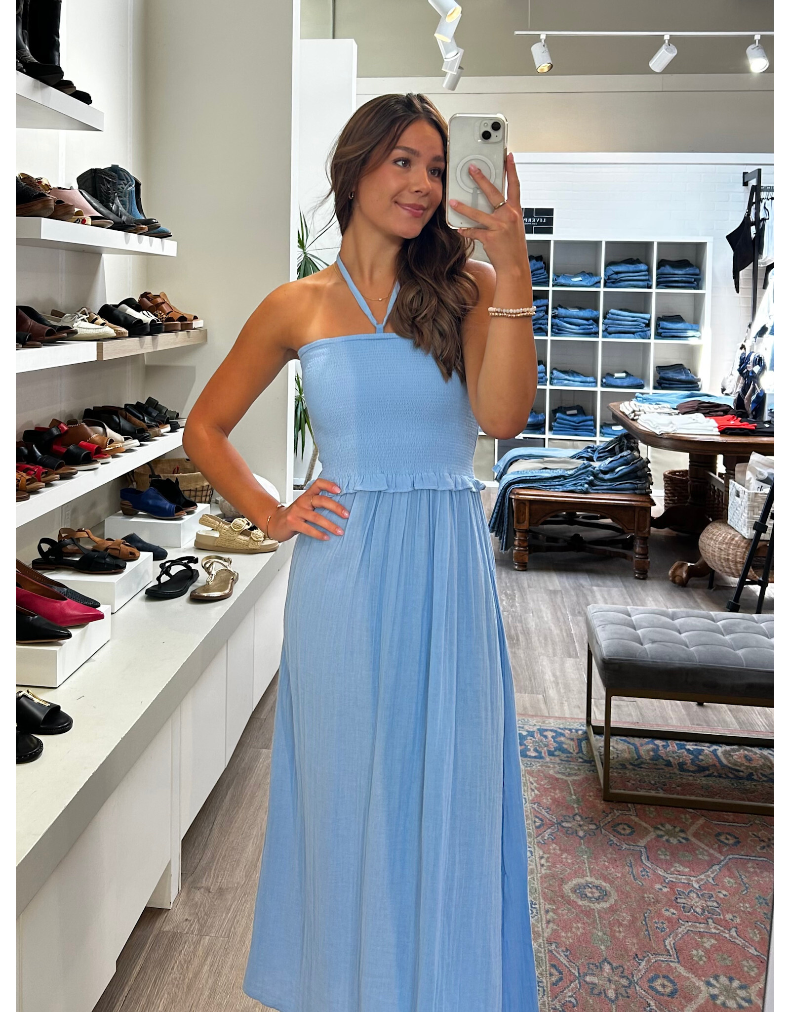 ICHI ICHI - Foxa Smocked Midi Dress (Placid Blue)