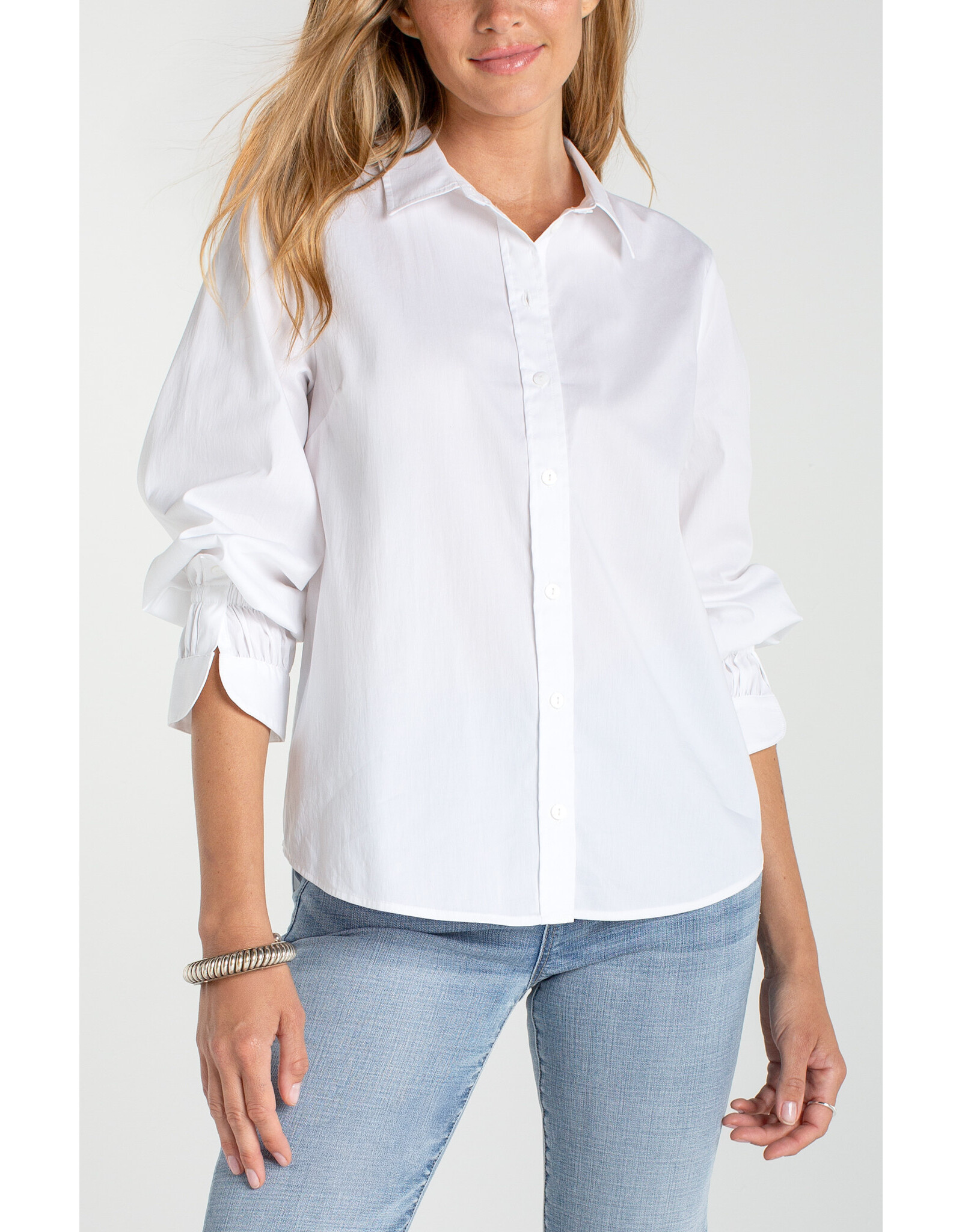 Liverpool Liverpool - Adjustable Sleeve Button Front Top (White)