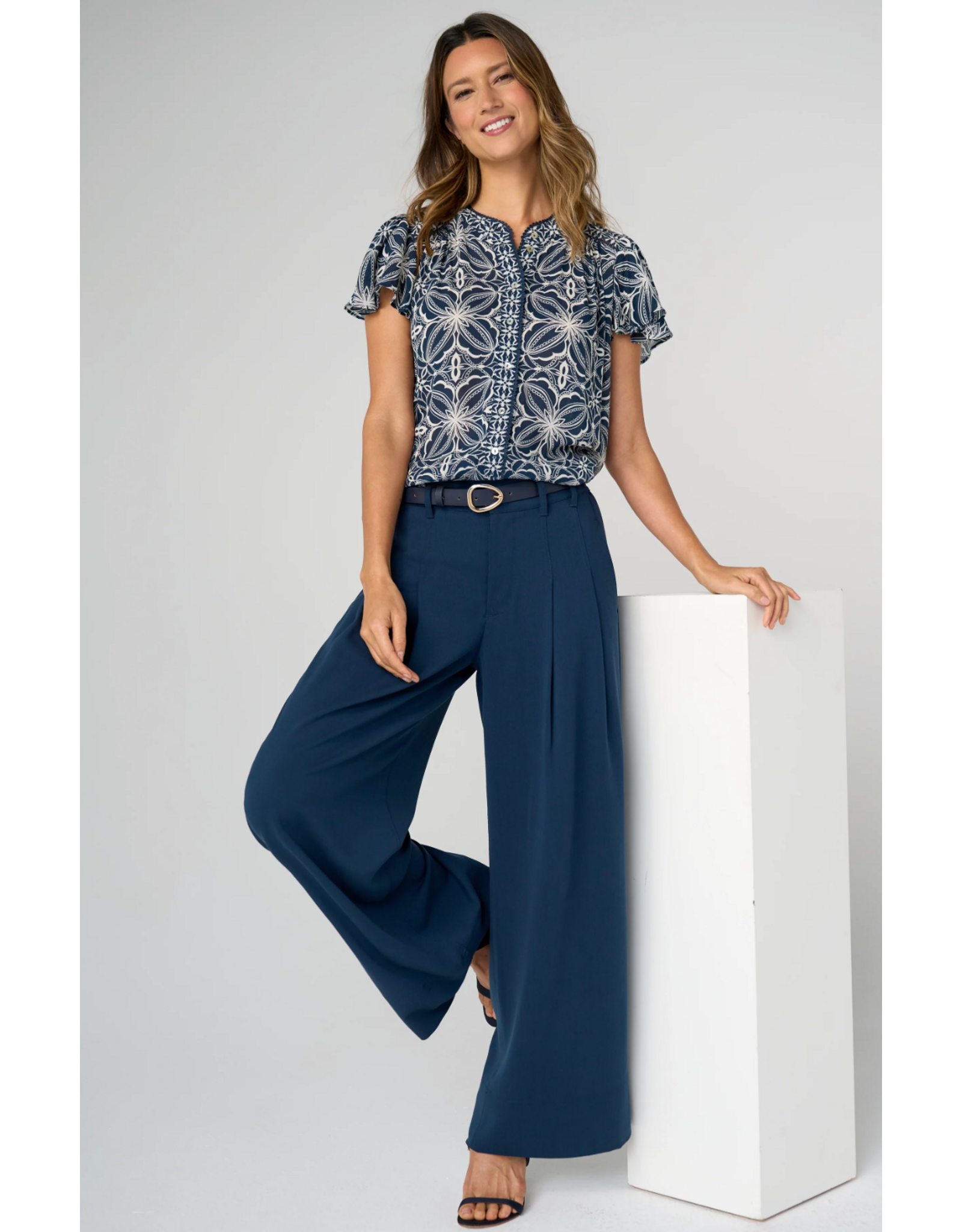 Liverpool Liverpool - Pleated Wide Leg Trouser (Oxford - Navy)