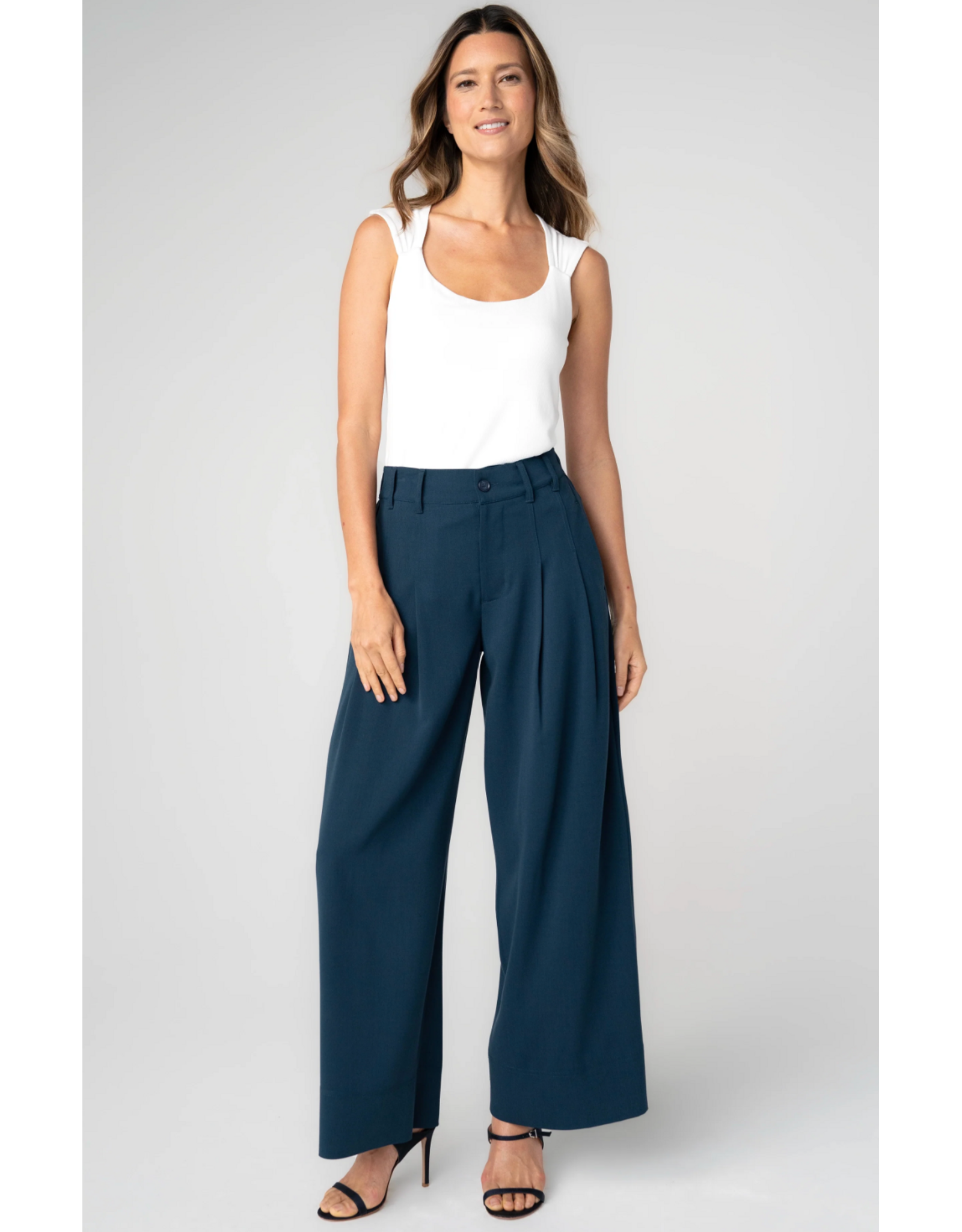 Liverpool Liverpool - Pleated Wide Leg Trouser (Oxford - Navy)