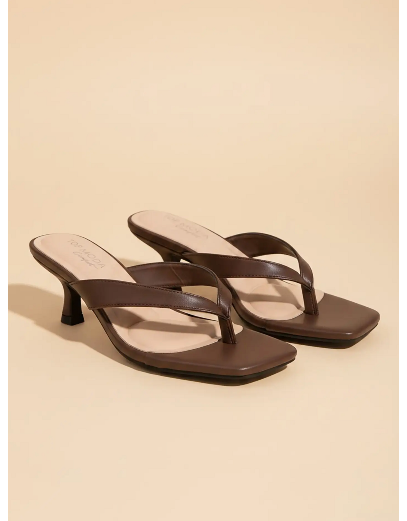 Let's See Style Lettie Kitten Heel Thong Mule (Brown)