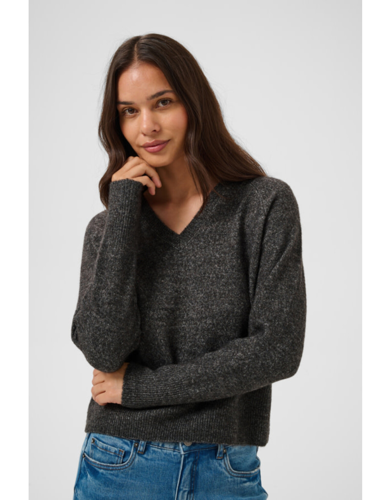 Kaffe Kaffe - Aniel V Neck Pullover (Dark Grey)