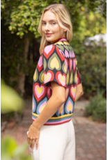Voy Heart Print Bubble Sleeve Knit Top