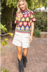 Voy Heart Print Bubble Sleeve Knit Top
