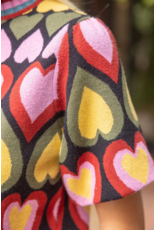 Voy Heart Print Bubble Sleeve Knit Top