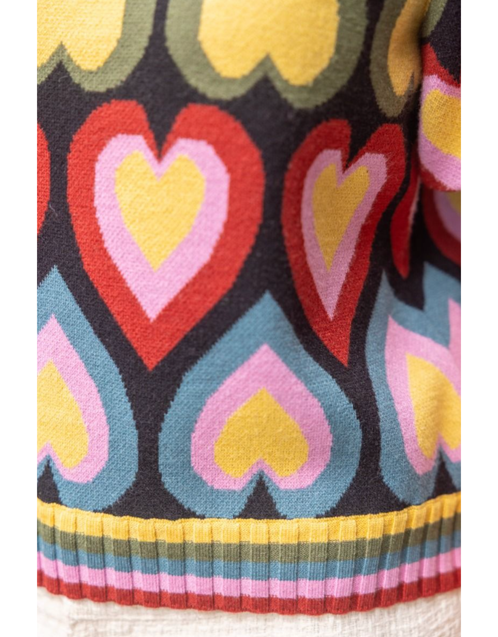 Voy Heart Print Bubble Sleeve Knit Top