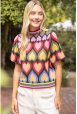 Voy Heart Print Bubble Sleeve Knit Top