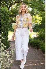 Voy Multi Contrast Colour Block Floral Print Top (Yellow)