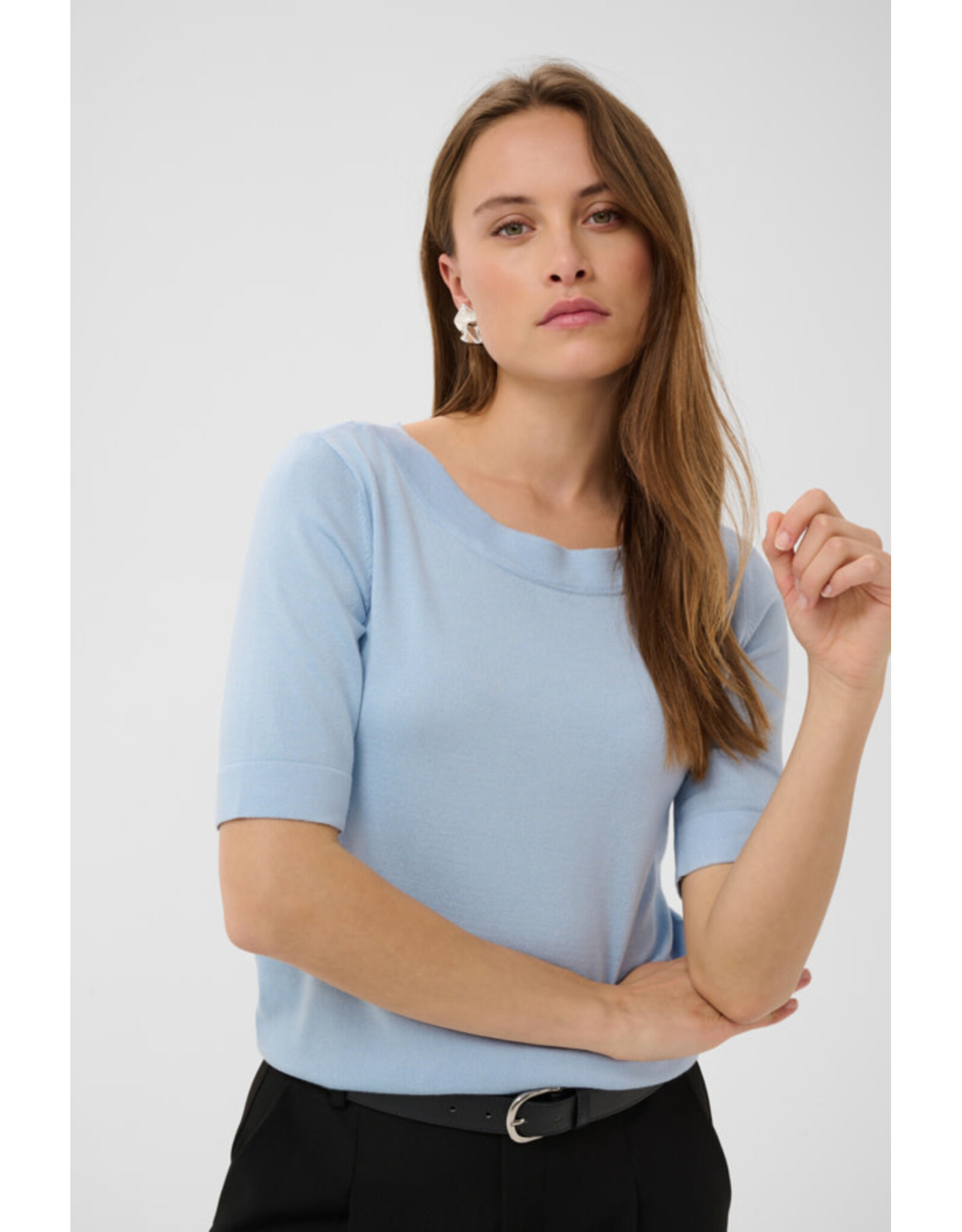 Kaffe Kaffe - Lizza Boatneck Solid Tee (Blue Fog)