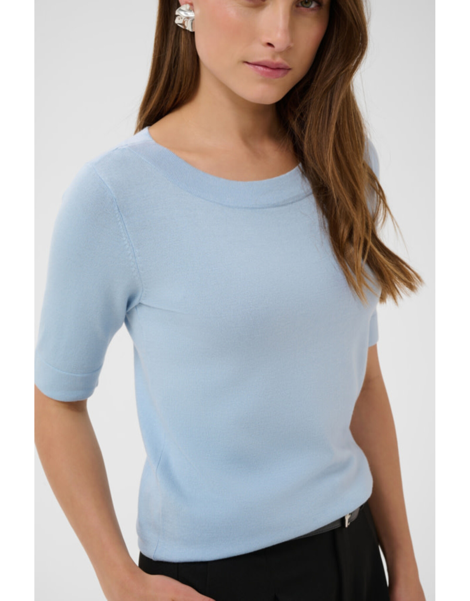 Kaffe Kaffe - Lizza Boatneck Solid Tee (Blue Fog)
