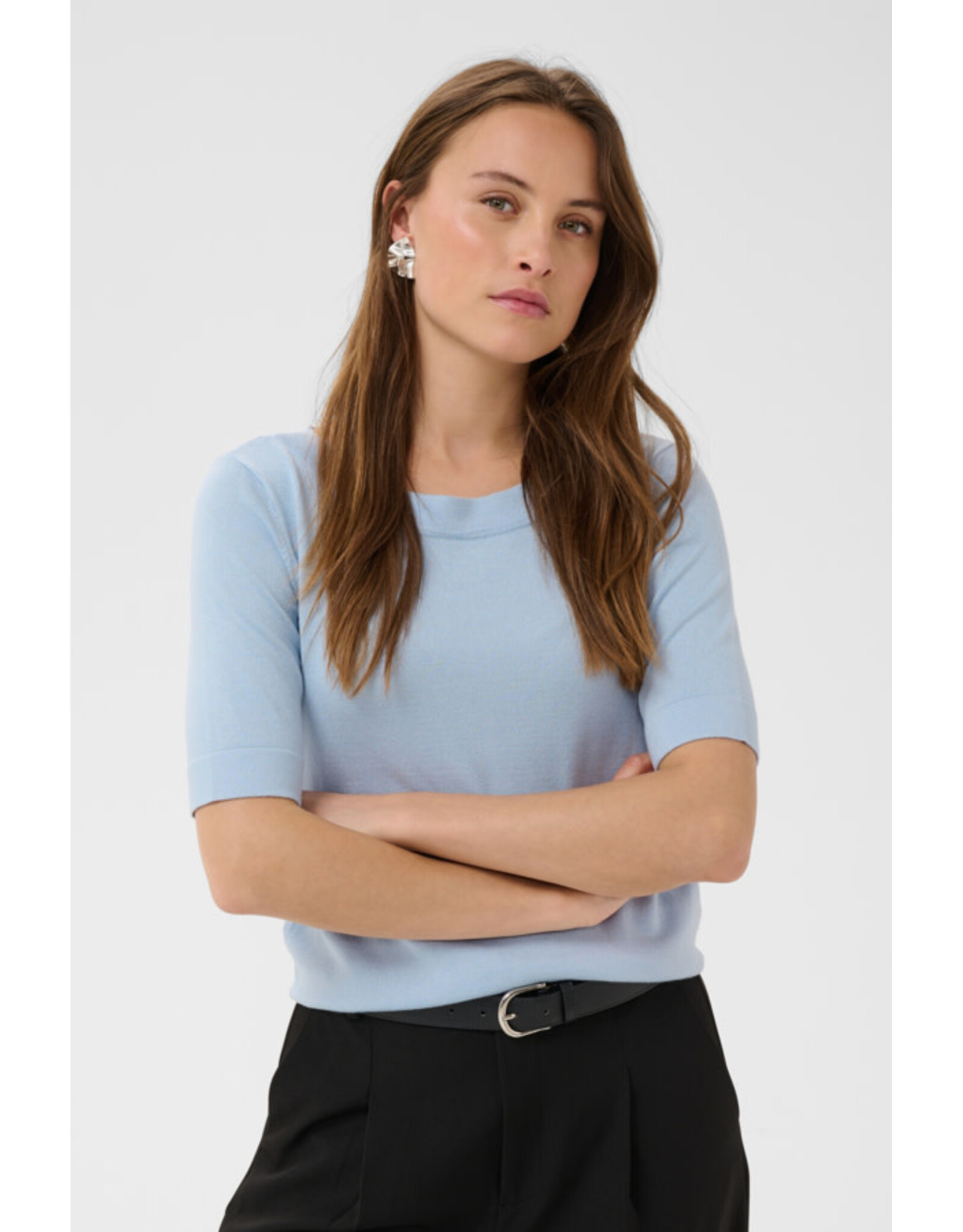 Kaffe Kaffe - Lizza Boatneck Solid Tee (Blue Fog)