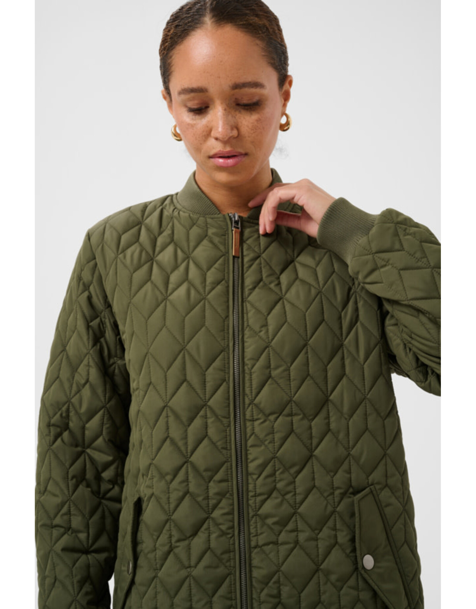 Kaffe Kaffe - Lelia Quilted Long Jacket (Olive Night)