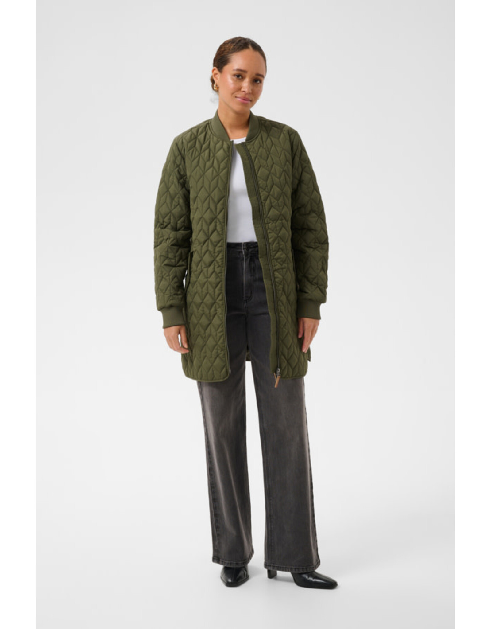 Kaffe Kaffe - Lelia Quilted Long Jacket (Olive Night)