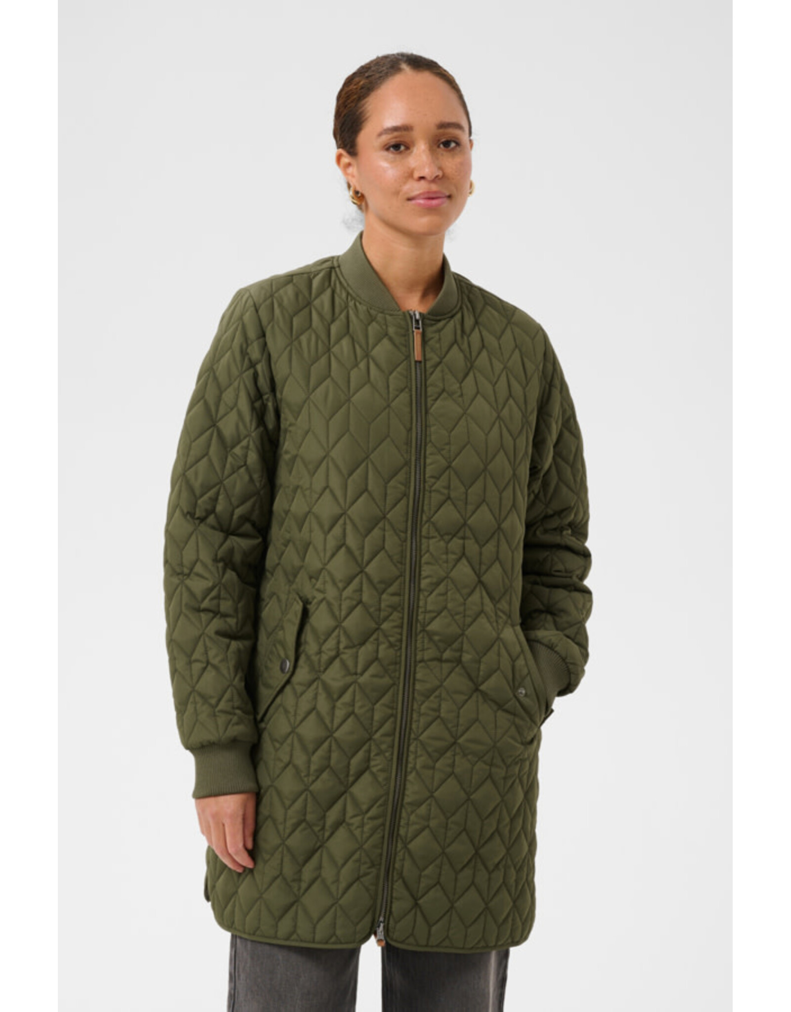 Kaffe Kaffe - Lelia Quilted Long Jacket (Olive Night)