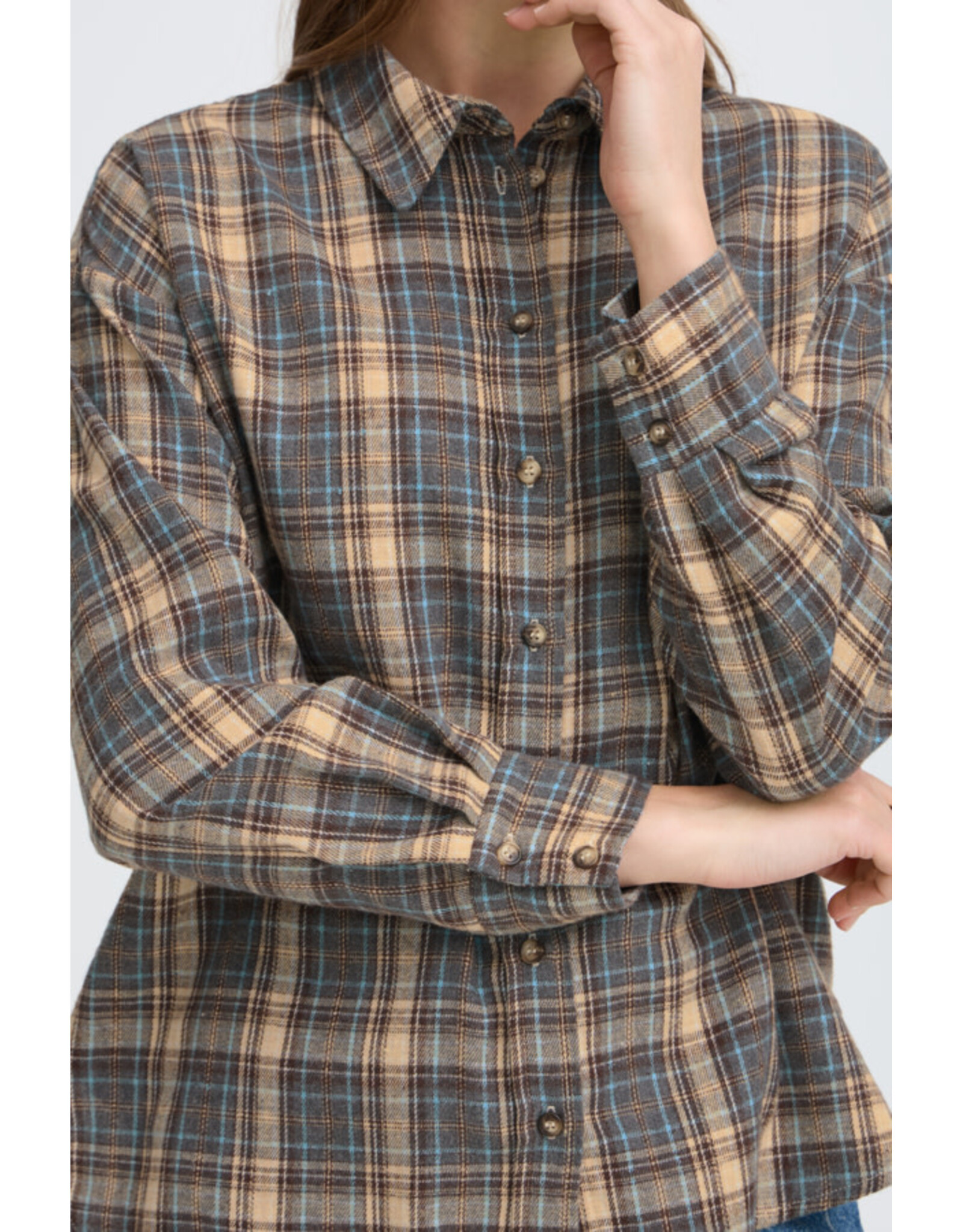 b.young b.young - Fabrice Plaid Button Up Shirt (Grey / Brown)
