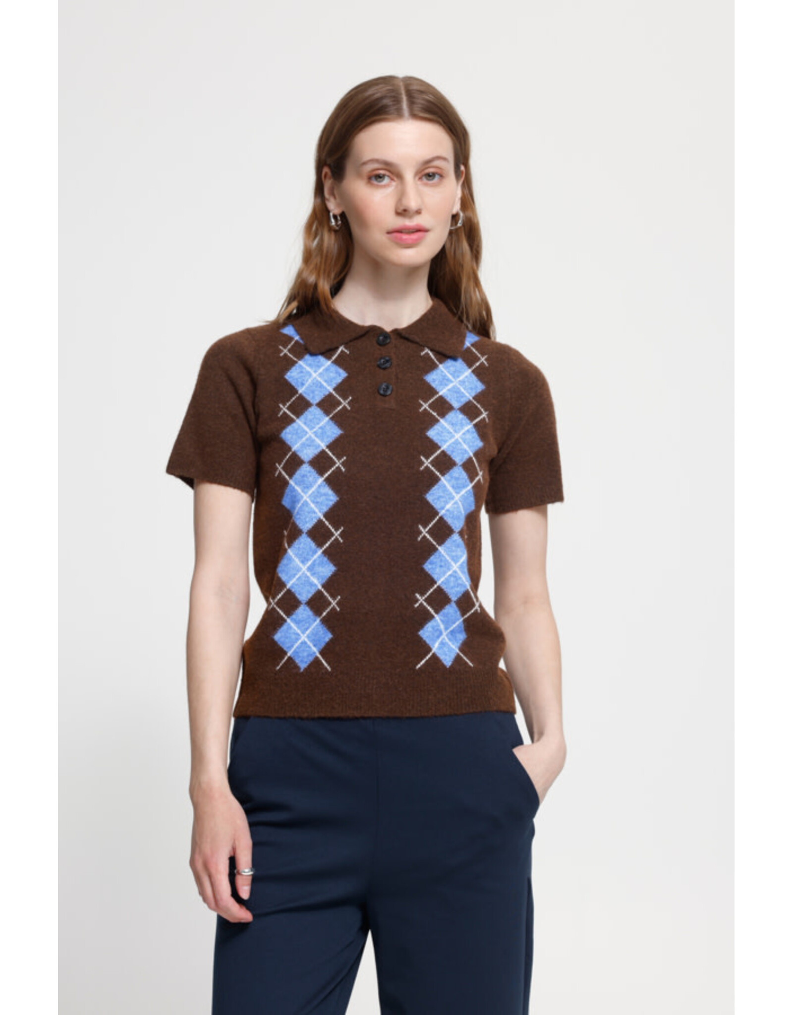 ICHI ICHI - Dasila Short Sleeve Polo Neck Sweater (Chicory)