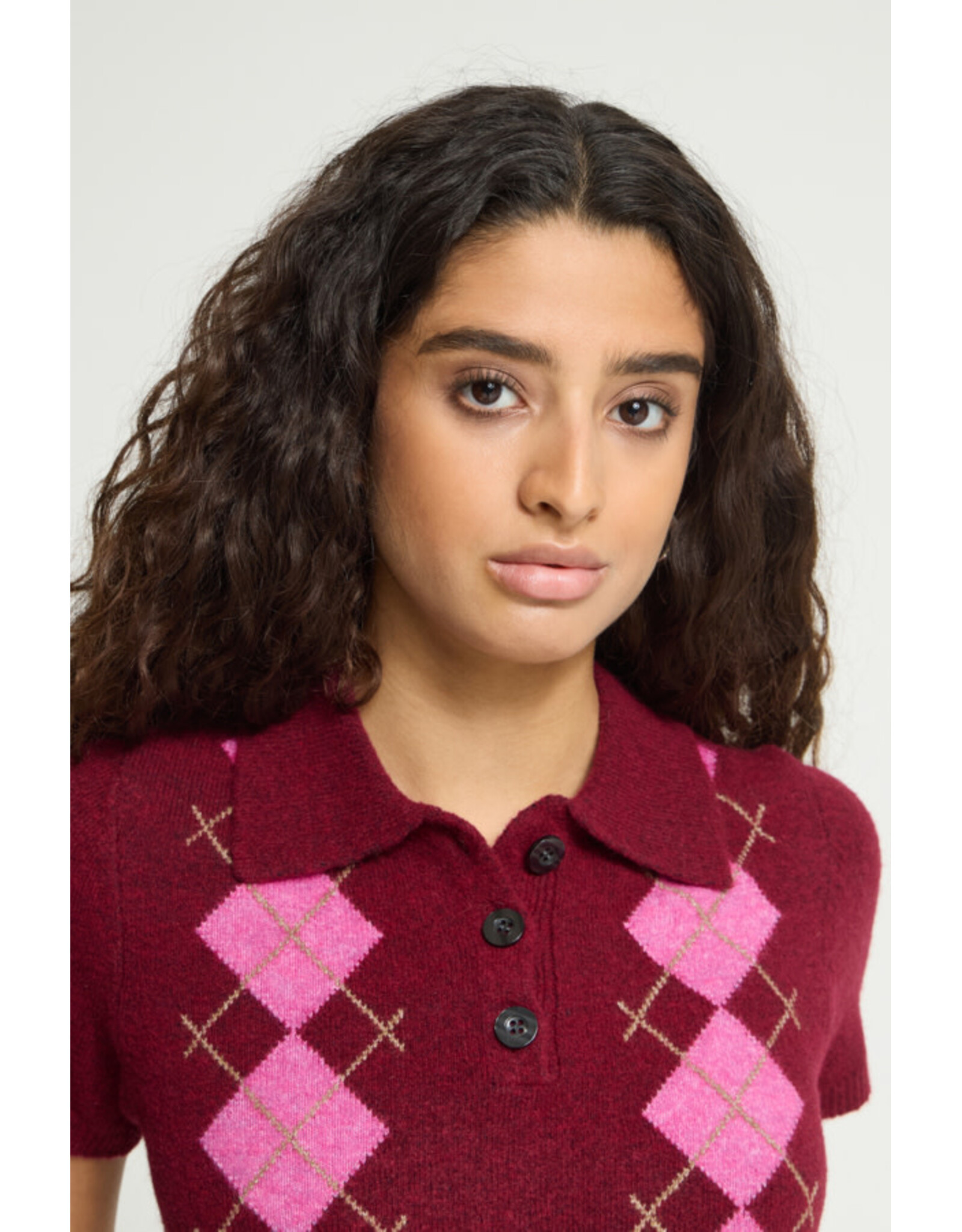 ICHI ICHI - Dasila Short Sleeve Polo Neck Sweater (Rhododendron)