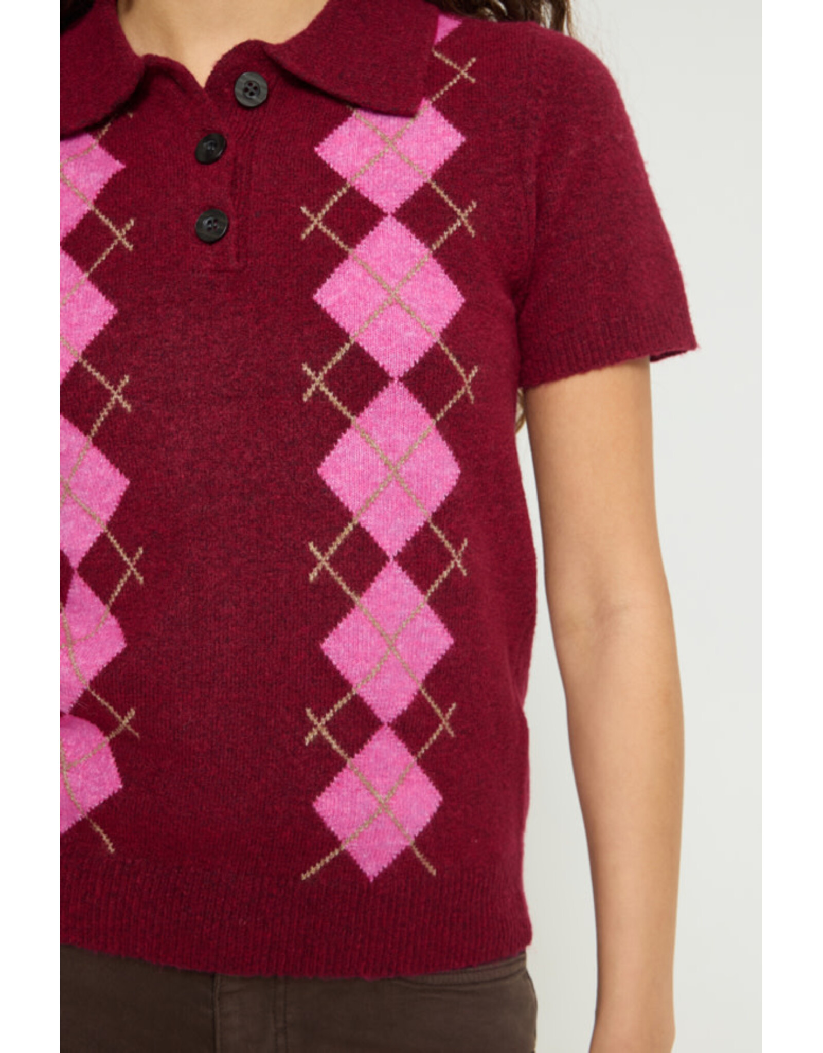ICHI ICHI - Dasila Short Sleeve Polo Neck Sweater (Rhododendron)