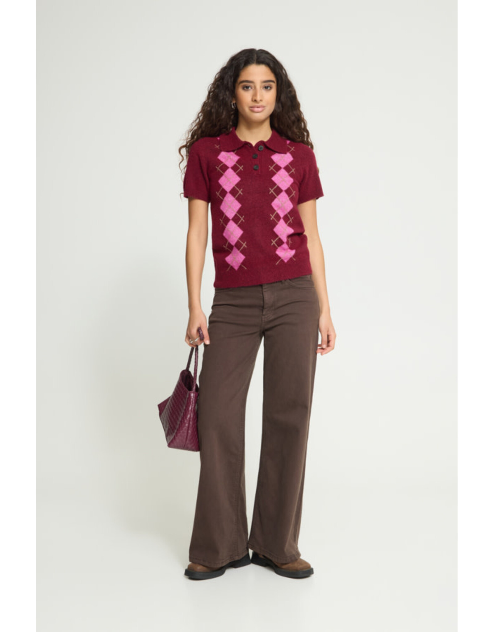 ICHI ICHI - Dasila Short Sleeve Polo Neck Sweater (Rhododendron)