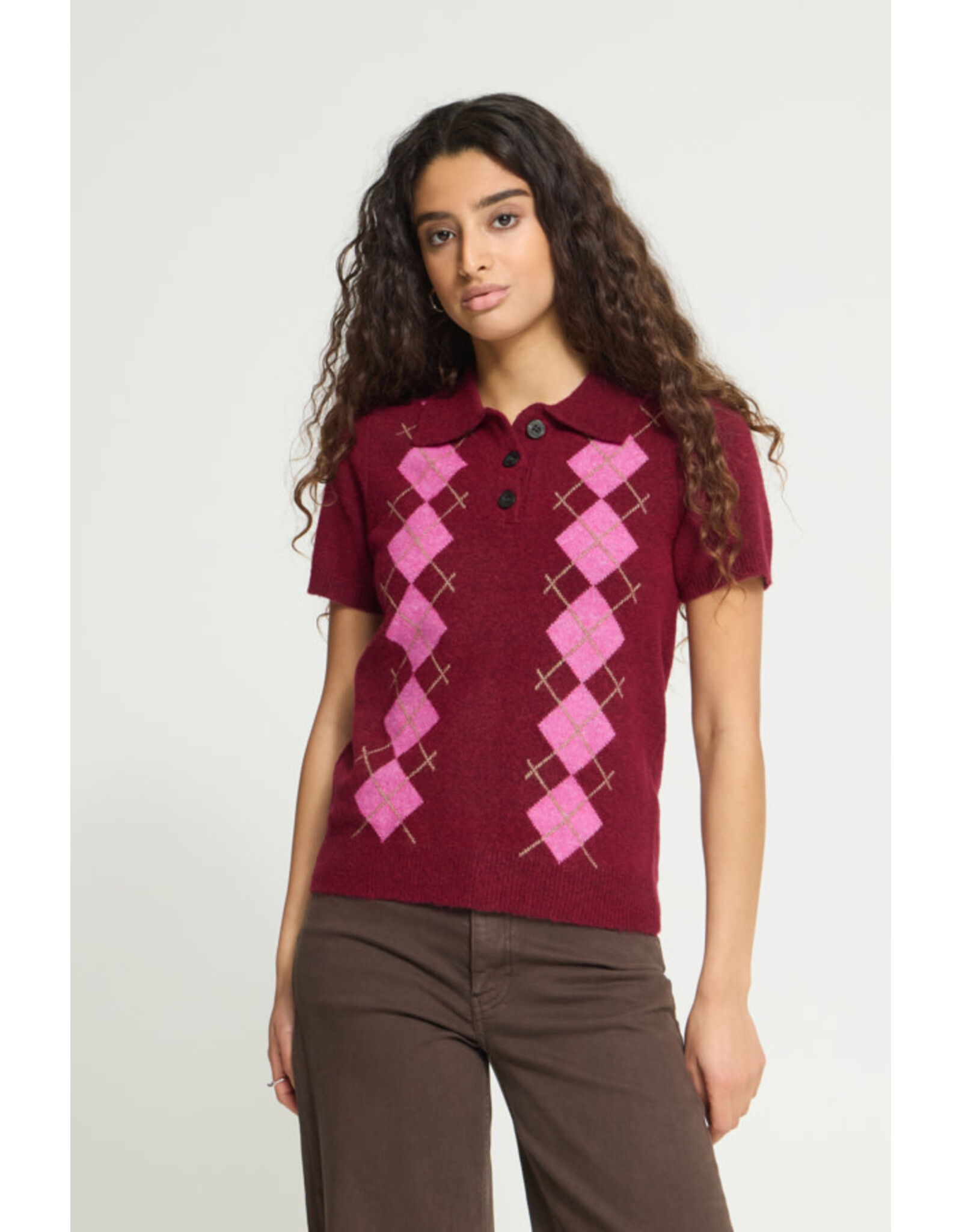 ICHI ICHI - Dasila Short Sleeve Polo Neck Sweater (Rhododendron)