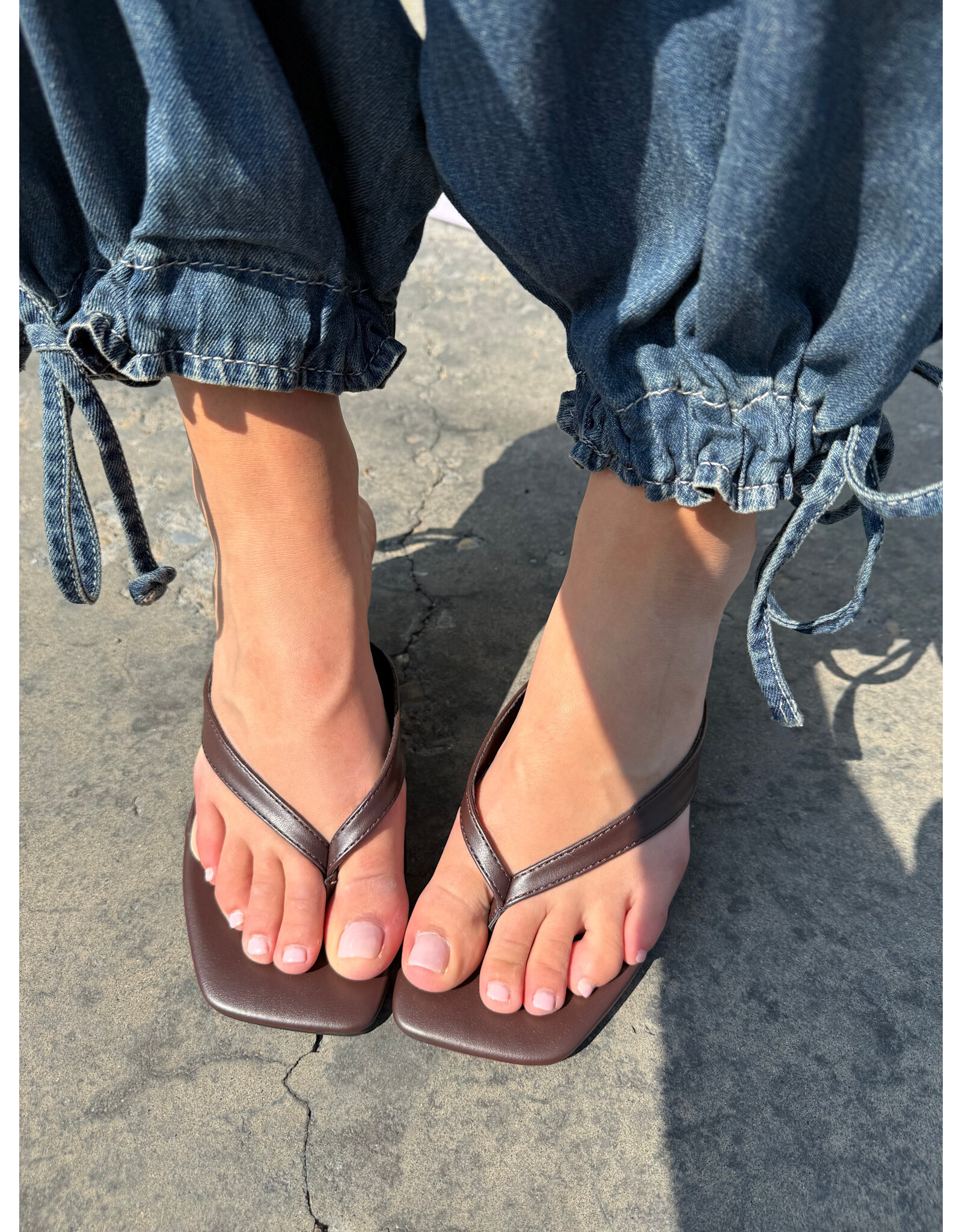 Let's See Style Lettie Kitten Heel Thong Mule (Brown)