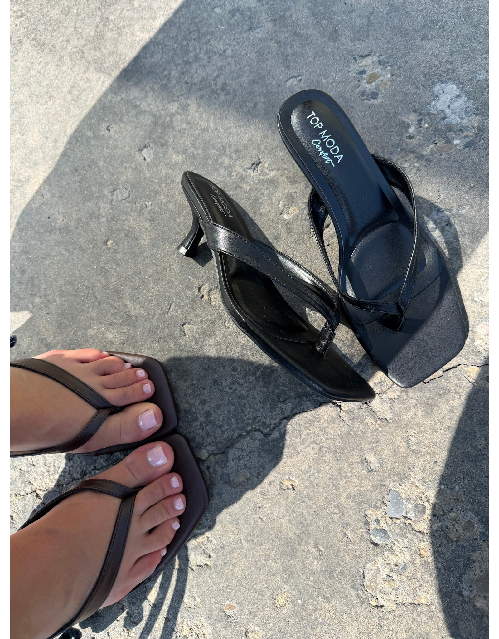Let's See Style Lettie Kitten Heel Thong Mule (Brown)