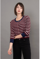RD Style RD Style - Bruna Striped Crewneck Cardigan (Burgundy)